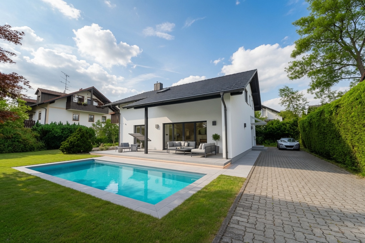 Modernisierte Außenansicht mit Pool